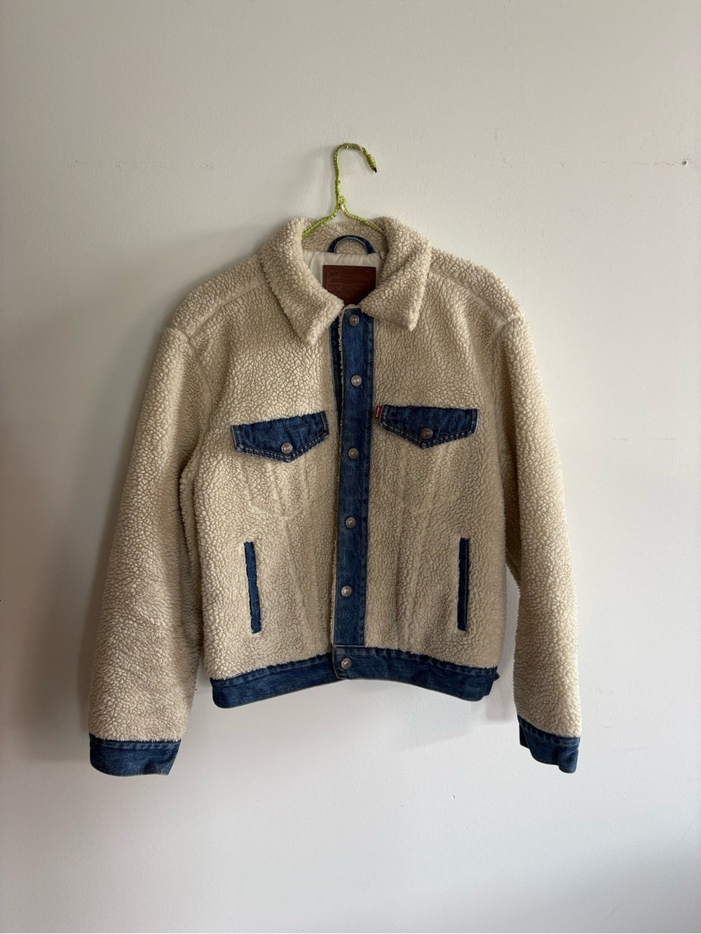 Levi's Cream Sherpa Jacket with Blue Denim Trim